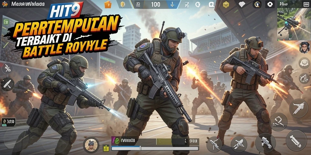 Screenshot HIT9 menampilkan aksi intens dalam pertempuran Battle Royale.