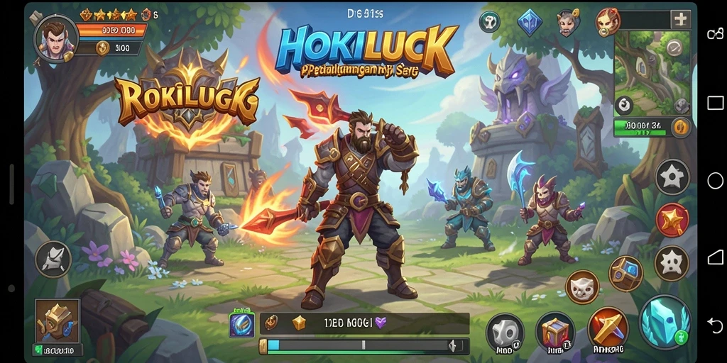 Tampilan gameplay seru HOKILUCK dengan karakter RPG yang beraksi.