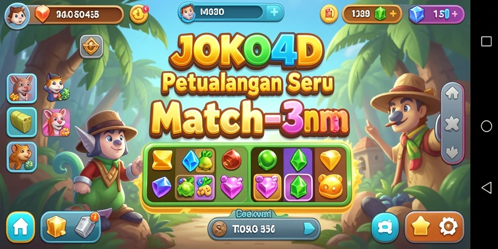 Tampilan gameplay seru JOKO4D dengan kombinasi Match-3 yang menantang.