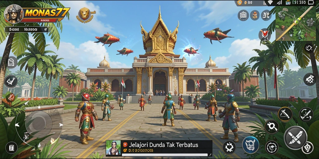 Tampilan gameplay <strong>MONAS77</strong> menampilkan eksplorasi dunia yang luas dan dinamis.