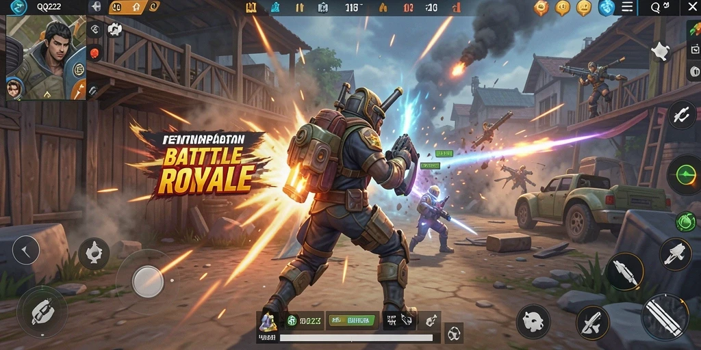 Tampilan aksi mendebarkan dalam game Battle Royale QQ222.