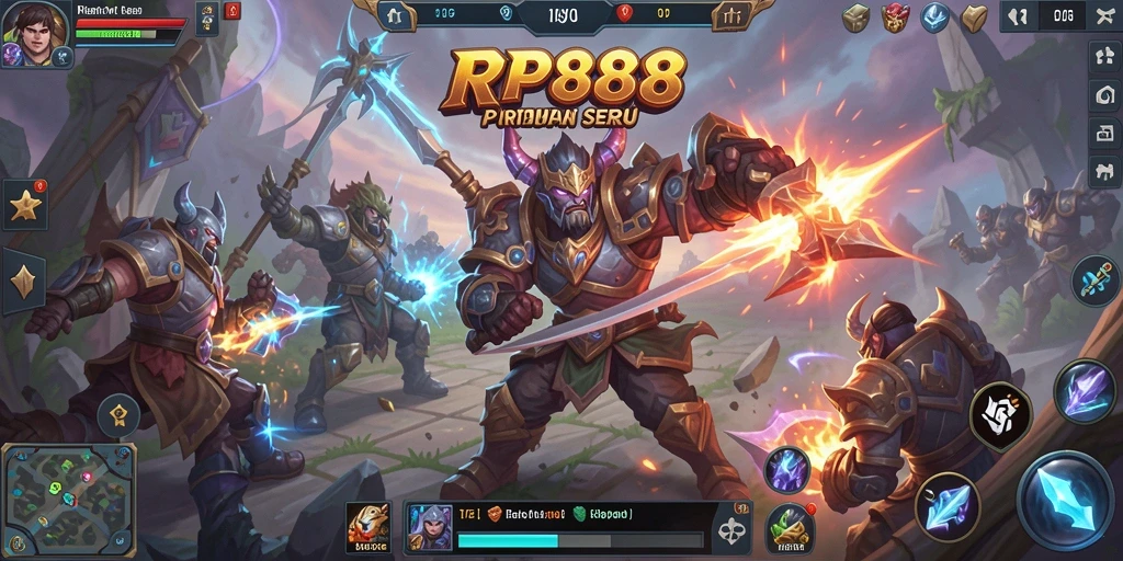 Tampilan gameplay seru dalam pertempuran MOBA RP888.
