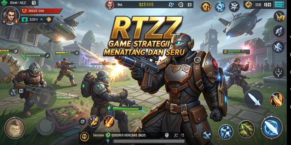 Screenshot utama menampilkan aksi pertempuran di dunia strategi RTZZ.