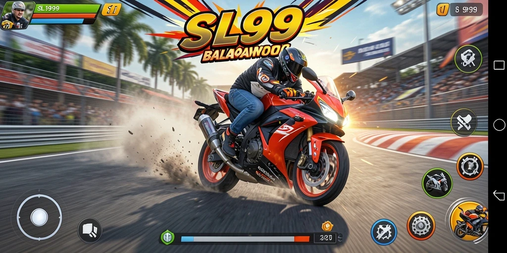 Gameplay SL999 menampilkan balapan motor yang seru dan cepat.