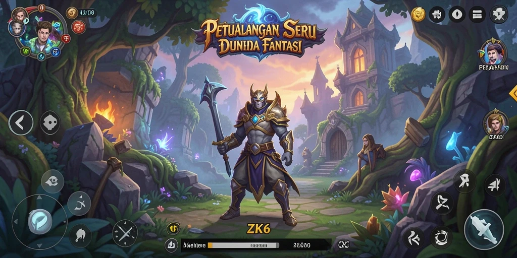 Screenshot gameplay ZK6 menampilkan karakter bertualang di hutan misterius.